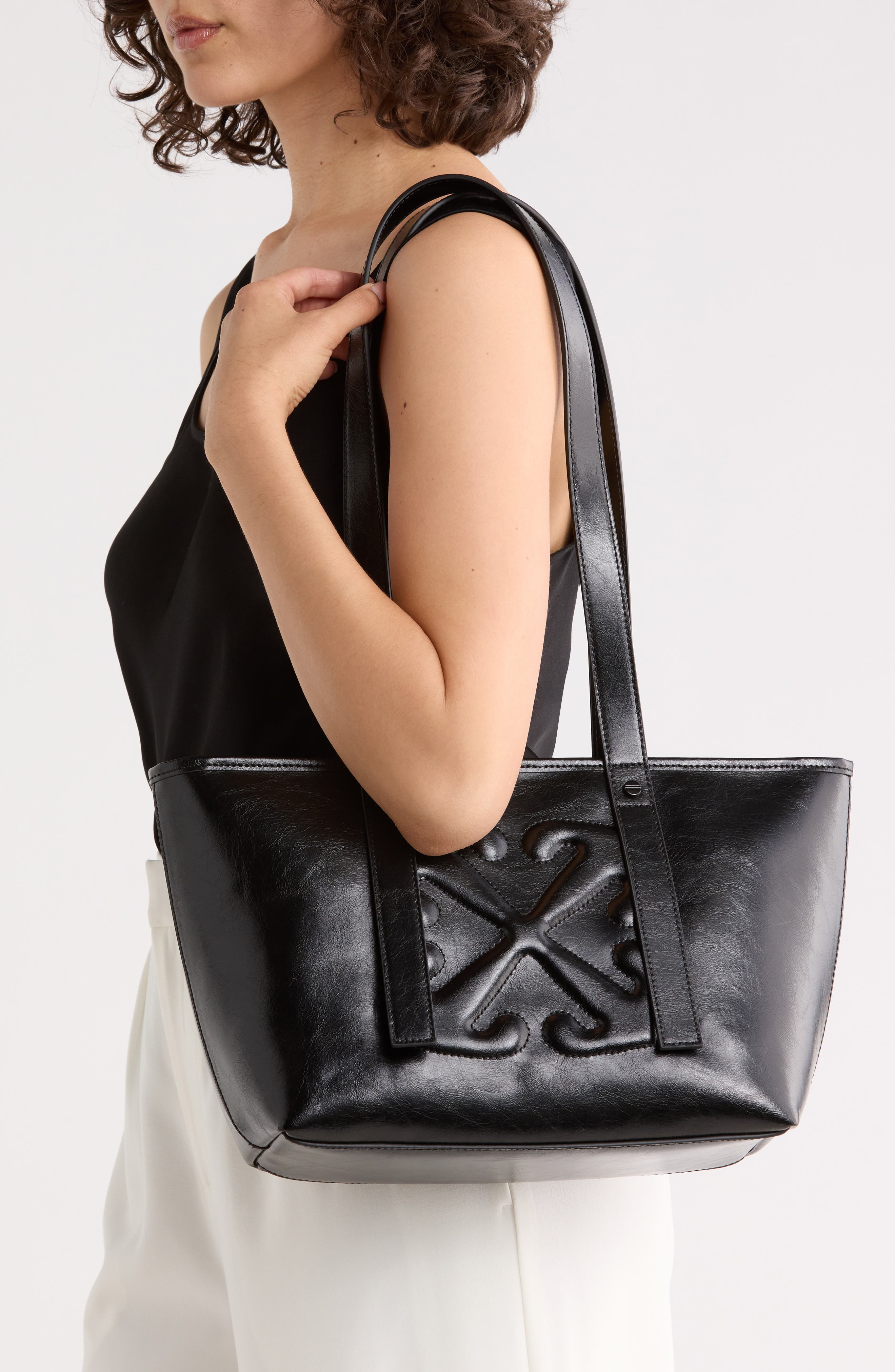 Classic Day Off Small Leather Tote, Alternate, color, BLACK