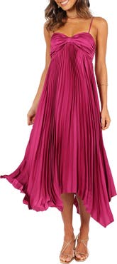 Petal & Pup Vikki Pleated Sleeveless Satin Maxi Dress