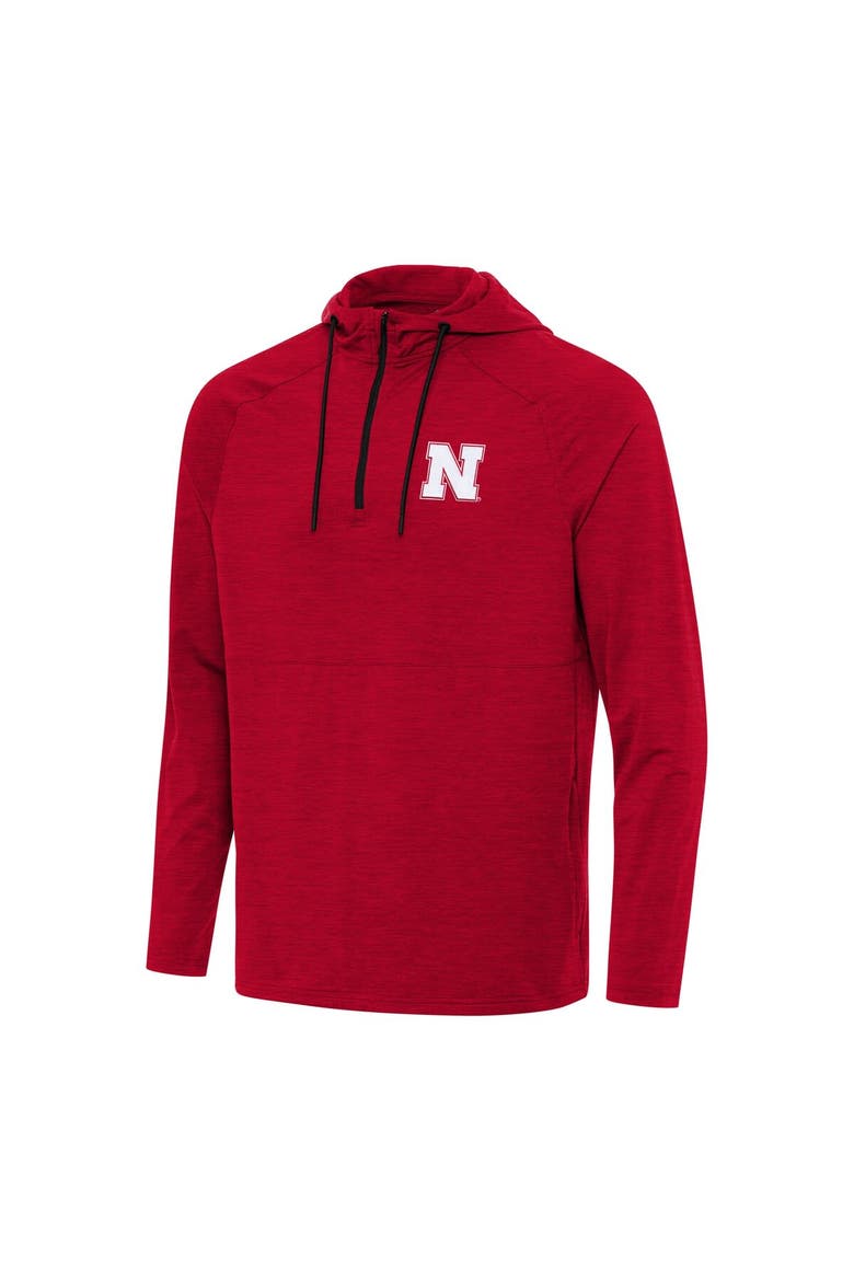 Men's Antigua Heather Red Nebraska Huskers Spikes Quarter-Zip Hoodie, Alternate, color, Heather Red