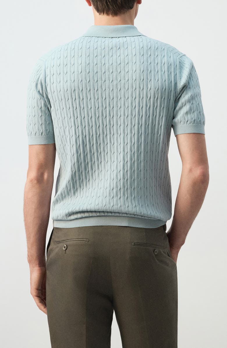 MANGO Cable Stitch Polo Sweater, Alternate, color, Aqua Green