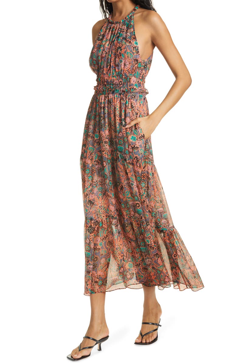 A.L.C. Elara Floral Halter Neck Silk Dress, Alternate, color, 