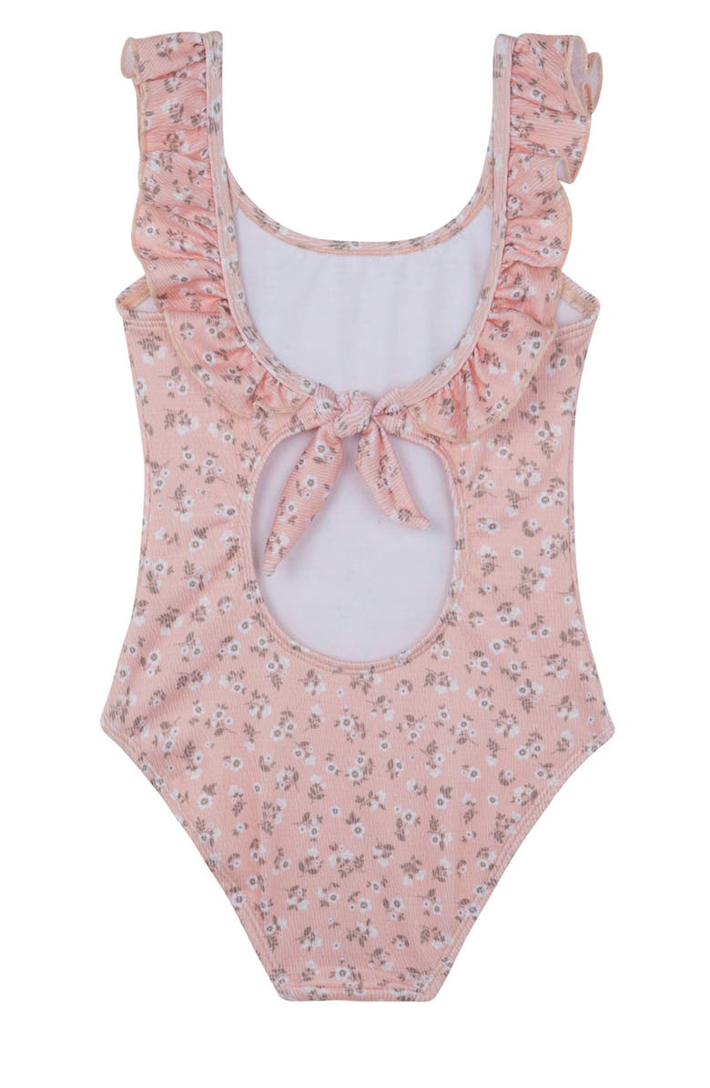 Gottex Kids Ditsy Dream Textured Square Neck Ruffle One Piece, Alternate, color, Orange