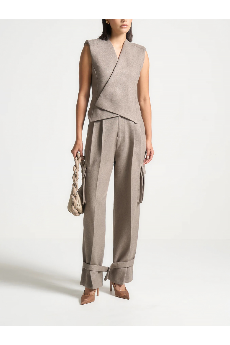 Danielle Straight Pleated Cargo Trousers, Main, color, Taupe