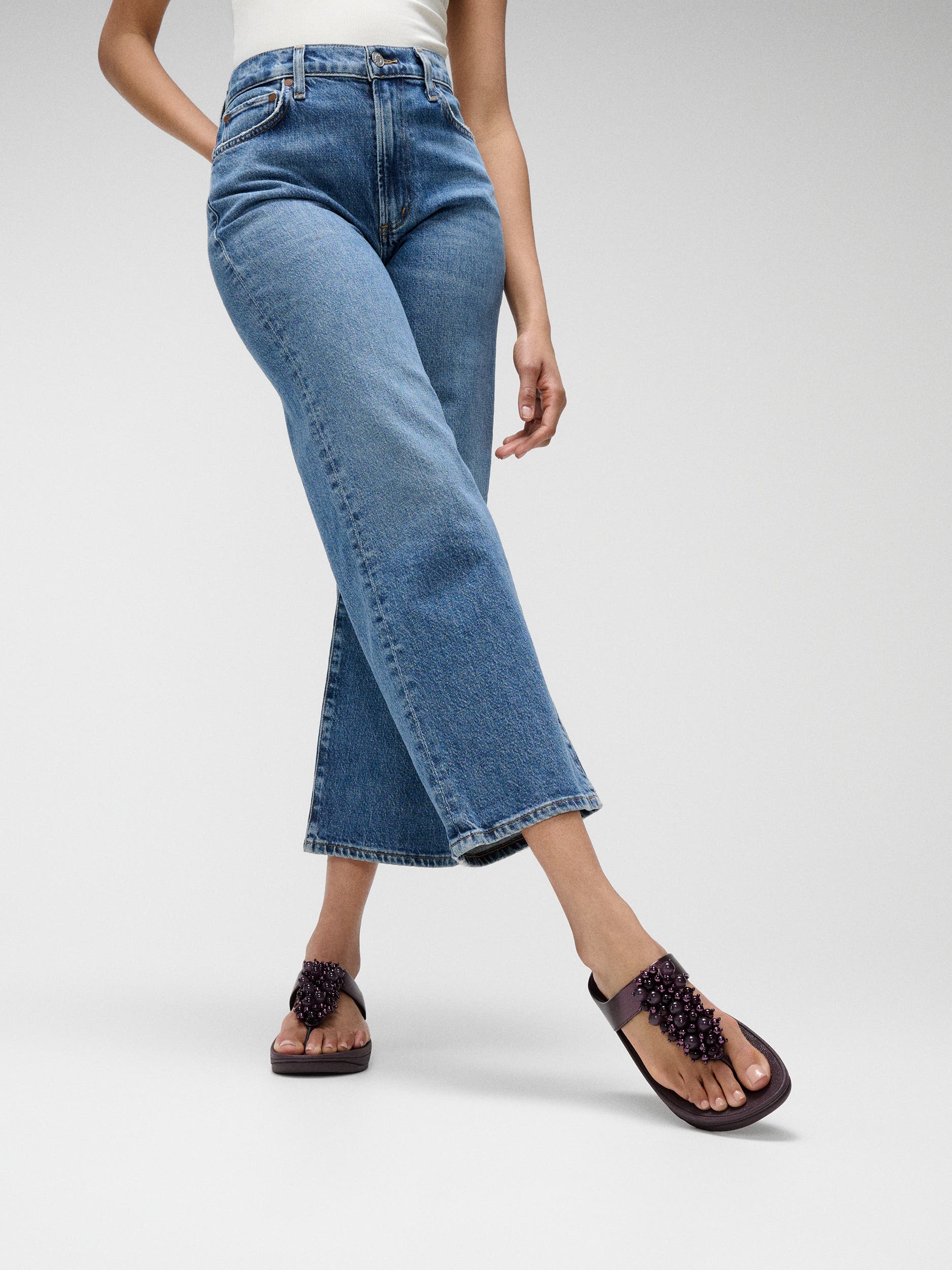Fino Bauble-bead toe-post sandals, Alternate, color, Metallic Plumberry