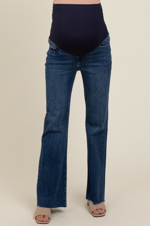 Pinkblush Flare Leg Raw Hem Maternity Jeans In Blue