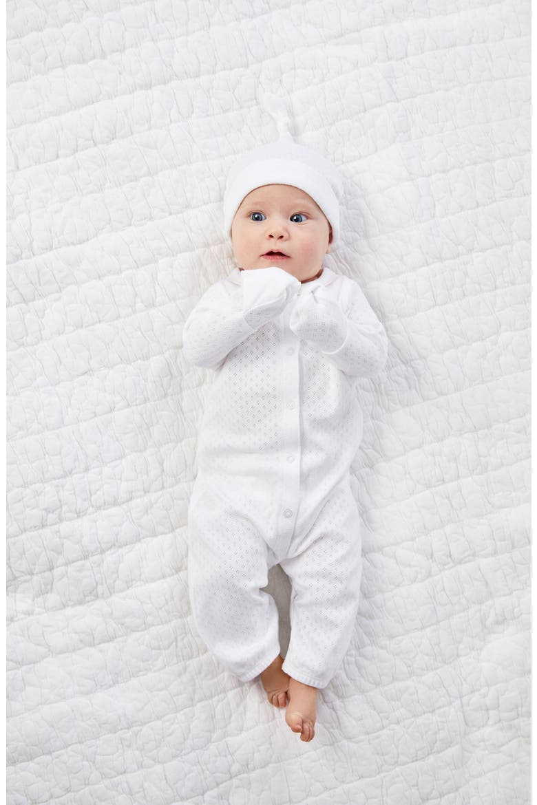 Organic Cotton Maternity/Nursing Chemise, Baby Romper, Baby Hat & Swaddle Gift Set, Alternate, color, SOLID NATURAL WHITE W/ ECRU