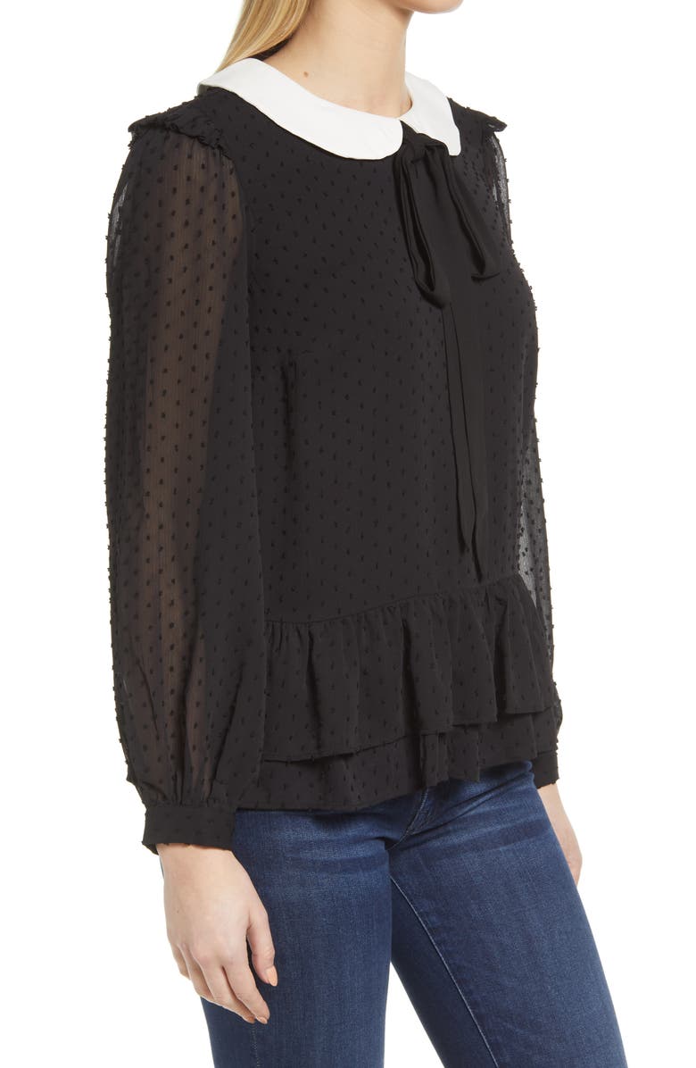 CeCe Clip Dot Tiered Ruffle Blouse, Alternate, color, 