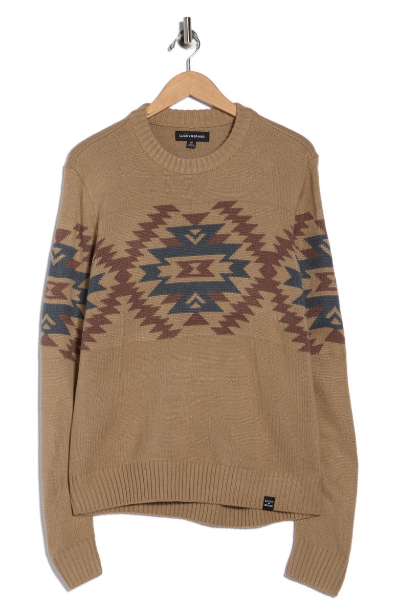 Lucky Brand Geometric Jacquard Crewneck Sweater, Main, color, Natural Multi