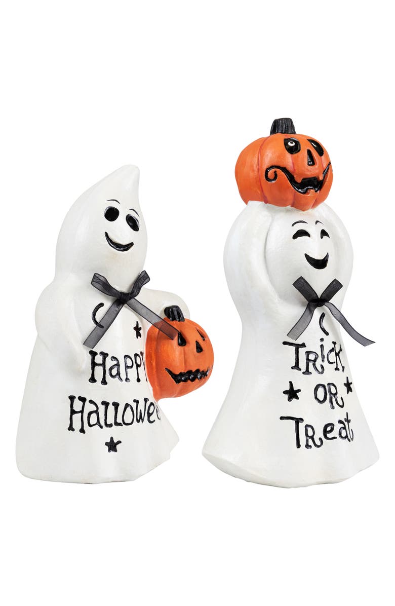 Northlight Ghosts with Jack-O-Lanterns "Happy Halloween" and "Trick or Treat" Figurines - 7.75" - Set of 2, Alternate, color, 