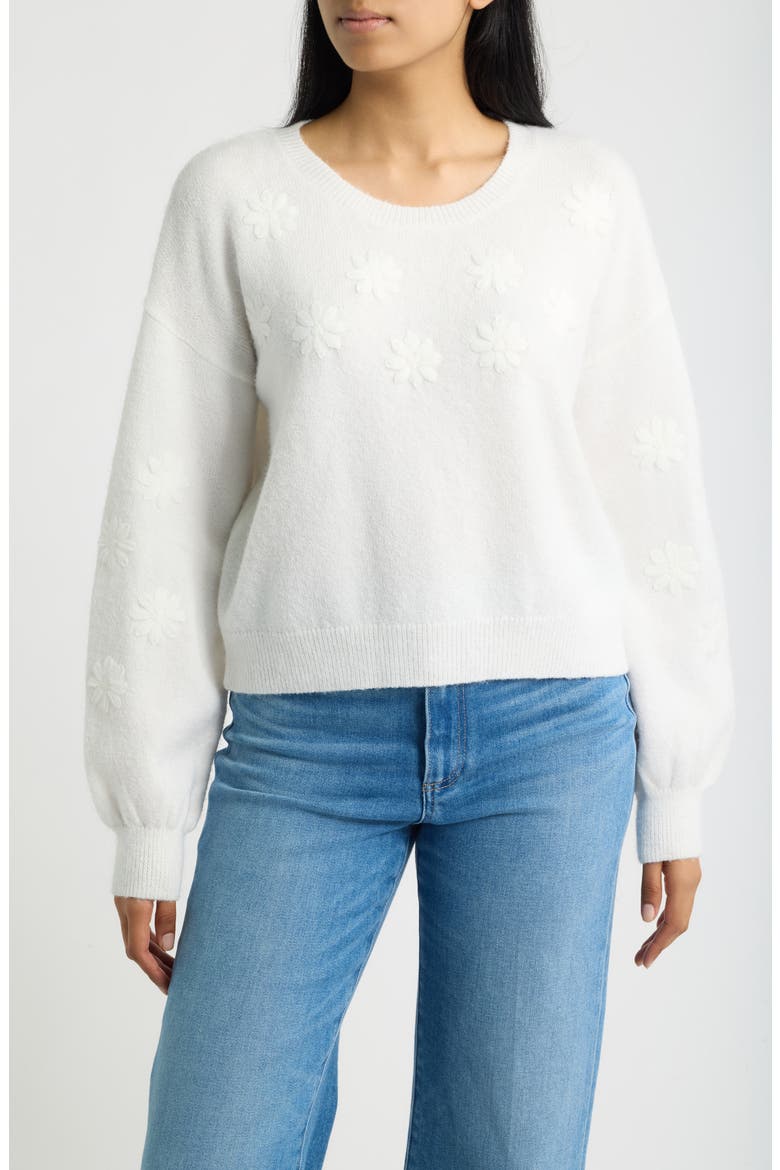 Embroidered Floral Sweater, Main, color, WHITE