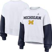 Nike Women's Nike White Michigan Wolverines Color-Block Oversized Cropped Pullover Sweatshirt