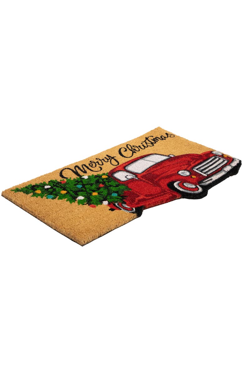 Northlight Red and Green Vintage Truck "Merry Christmas" Outdoor Natural Coir Doormat 18" x 30", Alternate, color, Red