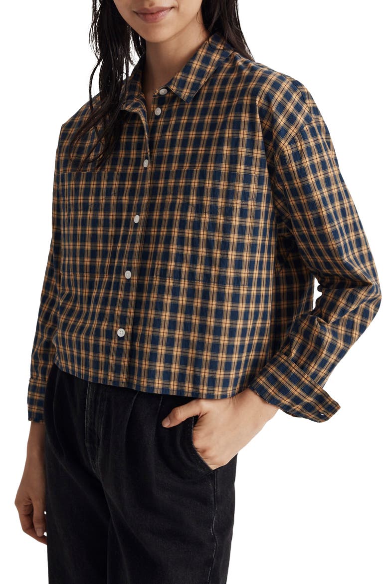 The Signature Plaid Poplin Crop Button-Up Shirt, Main, color, CLASSIC INDIGO