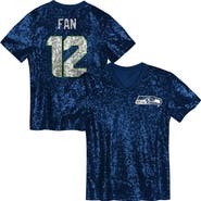 Outerstuff Girls Youth 12 Fan College Navy Seattle Seahawks Sequin V-Neck Fashion Jersey