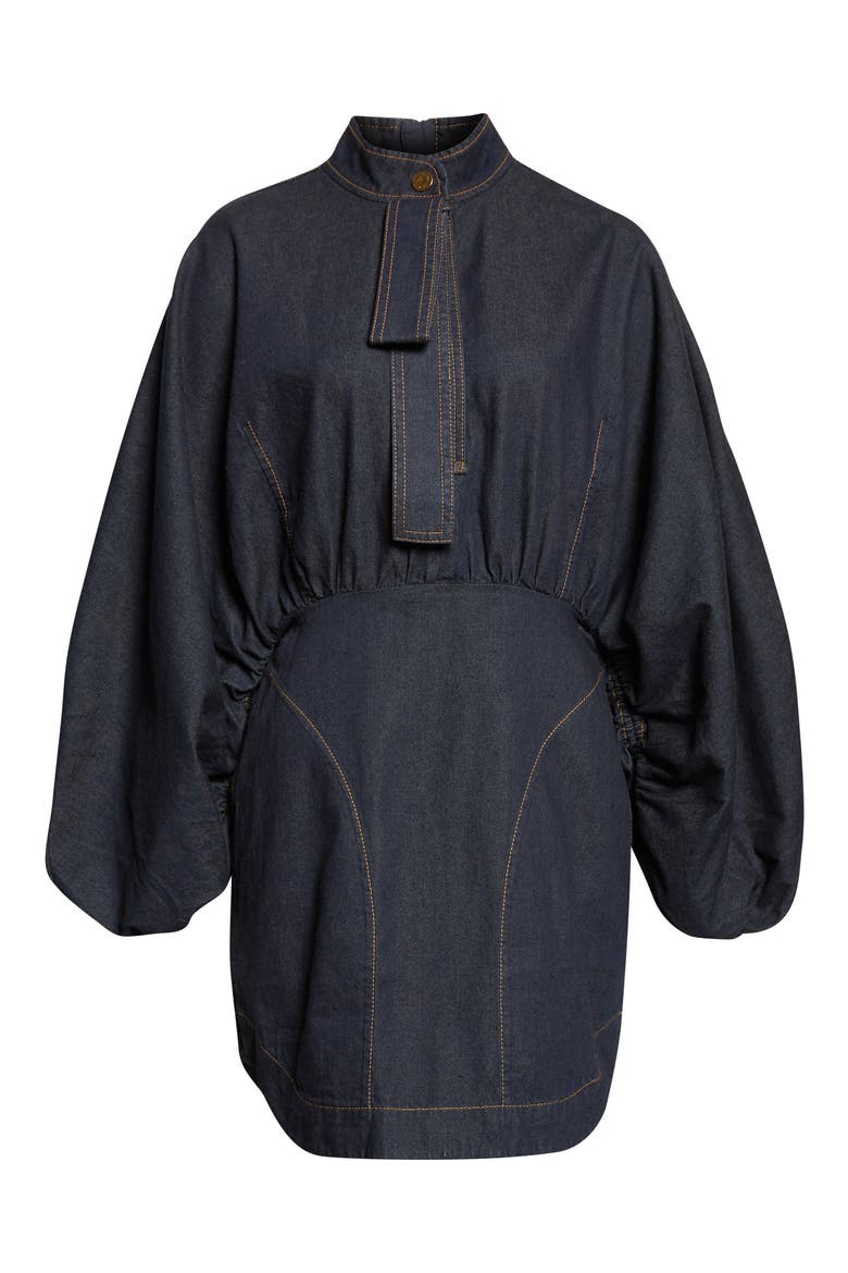 Gathered Long Sleeve Denim Minidress, Alternate, color, NIGHT SKY