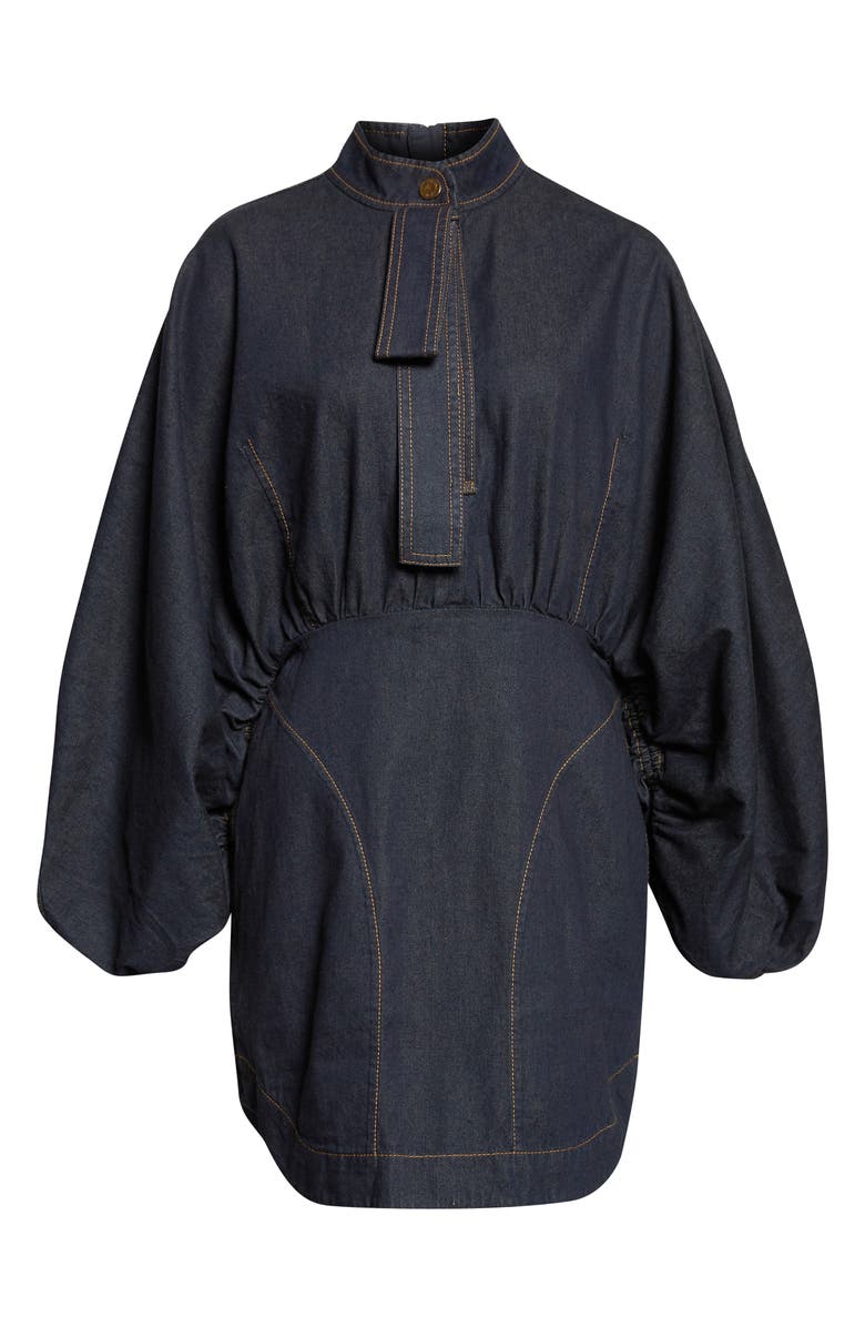 Zimmermann Gathered Long Sleeve Denim Minidress, Alternate, color, Night Sky