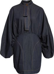 Zimmermann Gathered Long Sleeve Denim Minidress