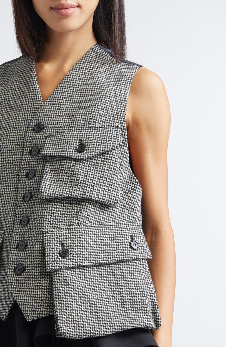 Noir Kei Ninomiya Houndstooth Wool Blend Tweed & Satin Vest, Alternate, color, Black X White