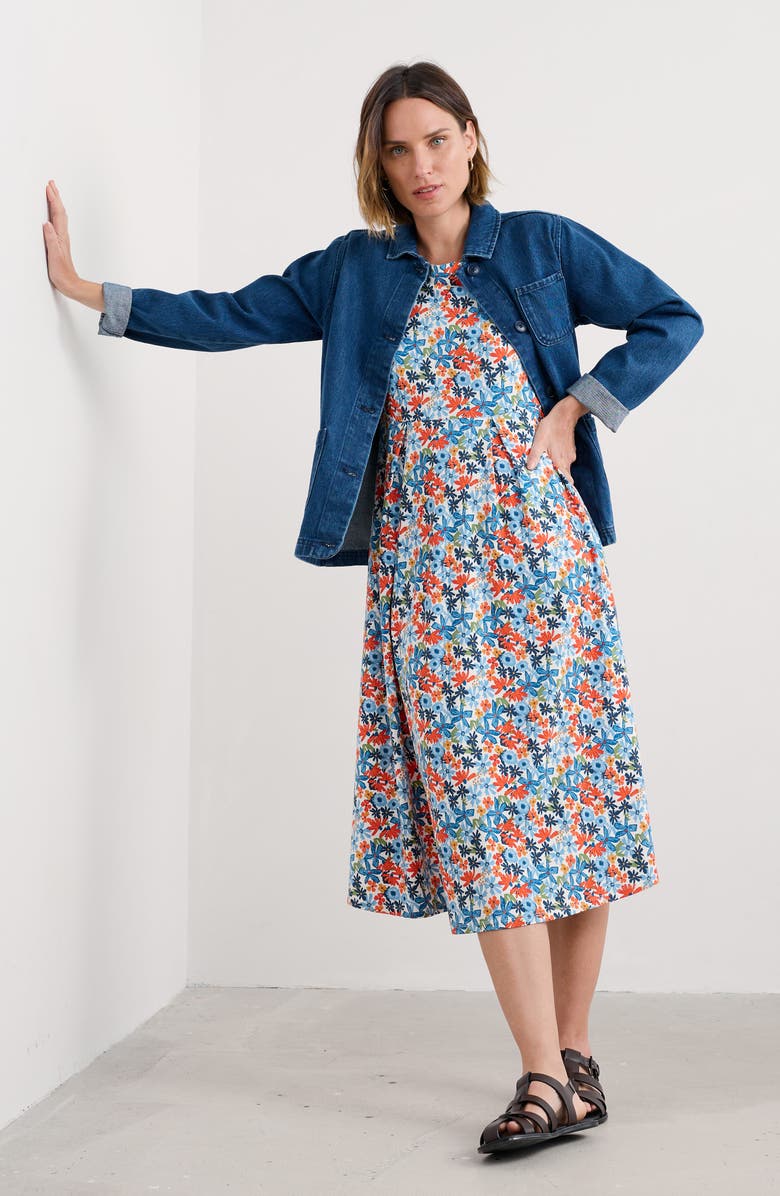 Seasalt Cornwall Veronica Print Stretch Organic Cotton Midi Dress, Alternate, color, Pastel Garden Chalk