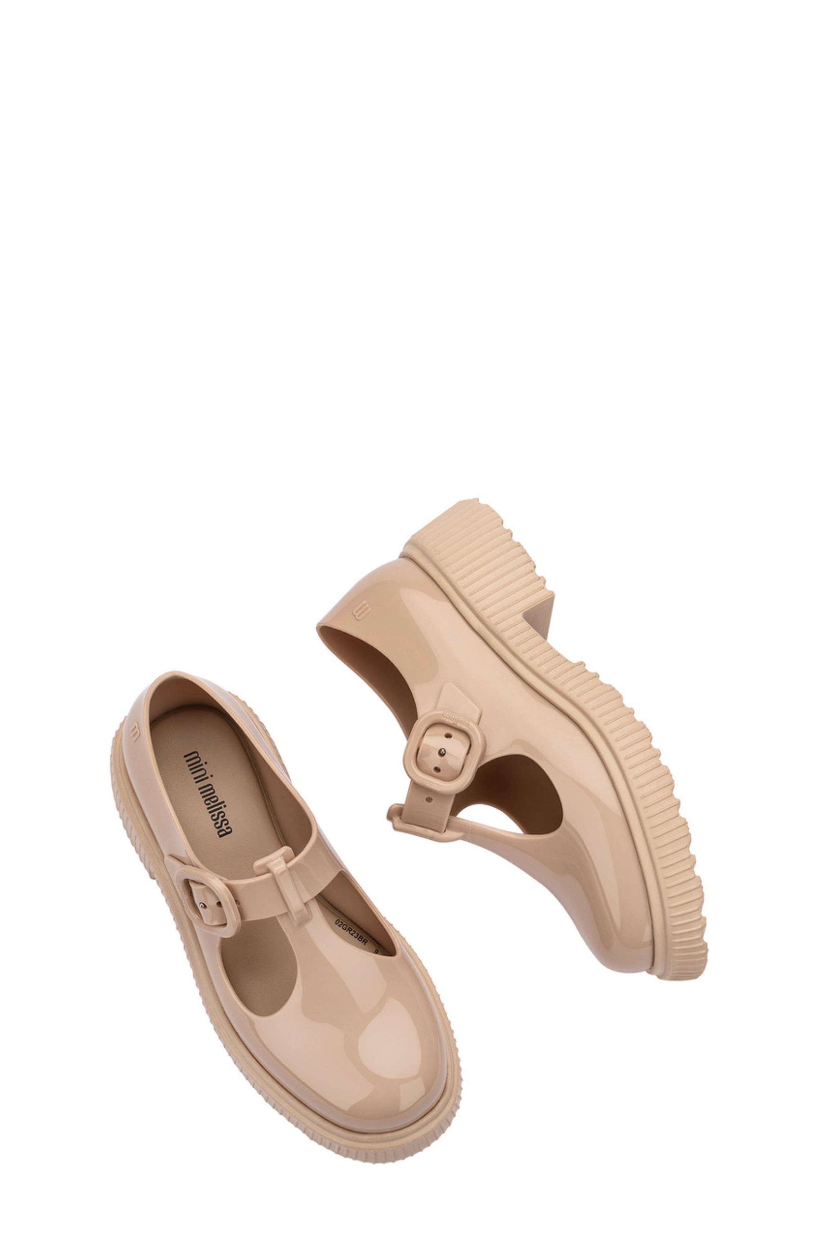 Mini Melissa Kids' Jackie T-Strap Shoe, Alternate, color, Beige Glit