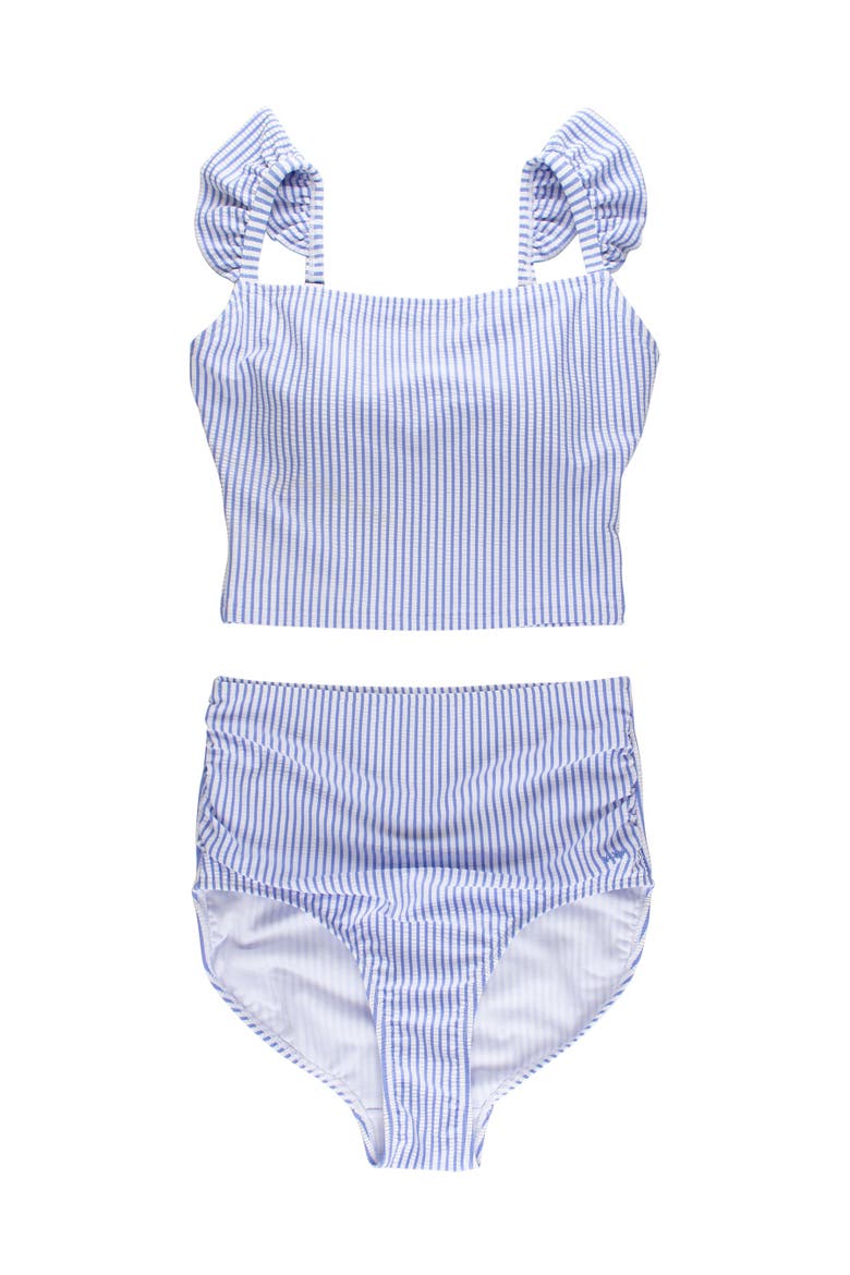 Women's UPF50+ Seersucker Ruffle Two Piece Swimsuit, Main, color, Periwinkle Blue Seersucker
