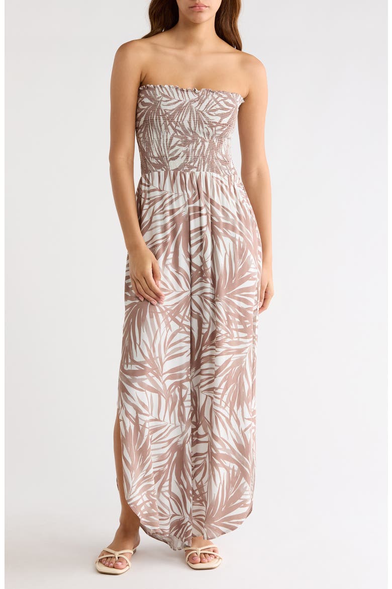 Strapless Smocked Bodice Cover-Up Jumpsuit, Main, color, NEUTRAL BALI
