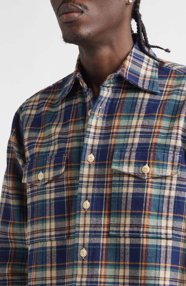 Drake's Relaxed Check Button-Up Shirt, Alternate, color, Indigo