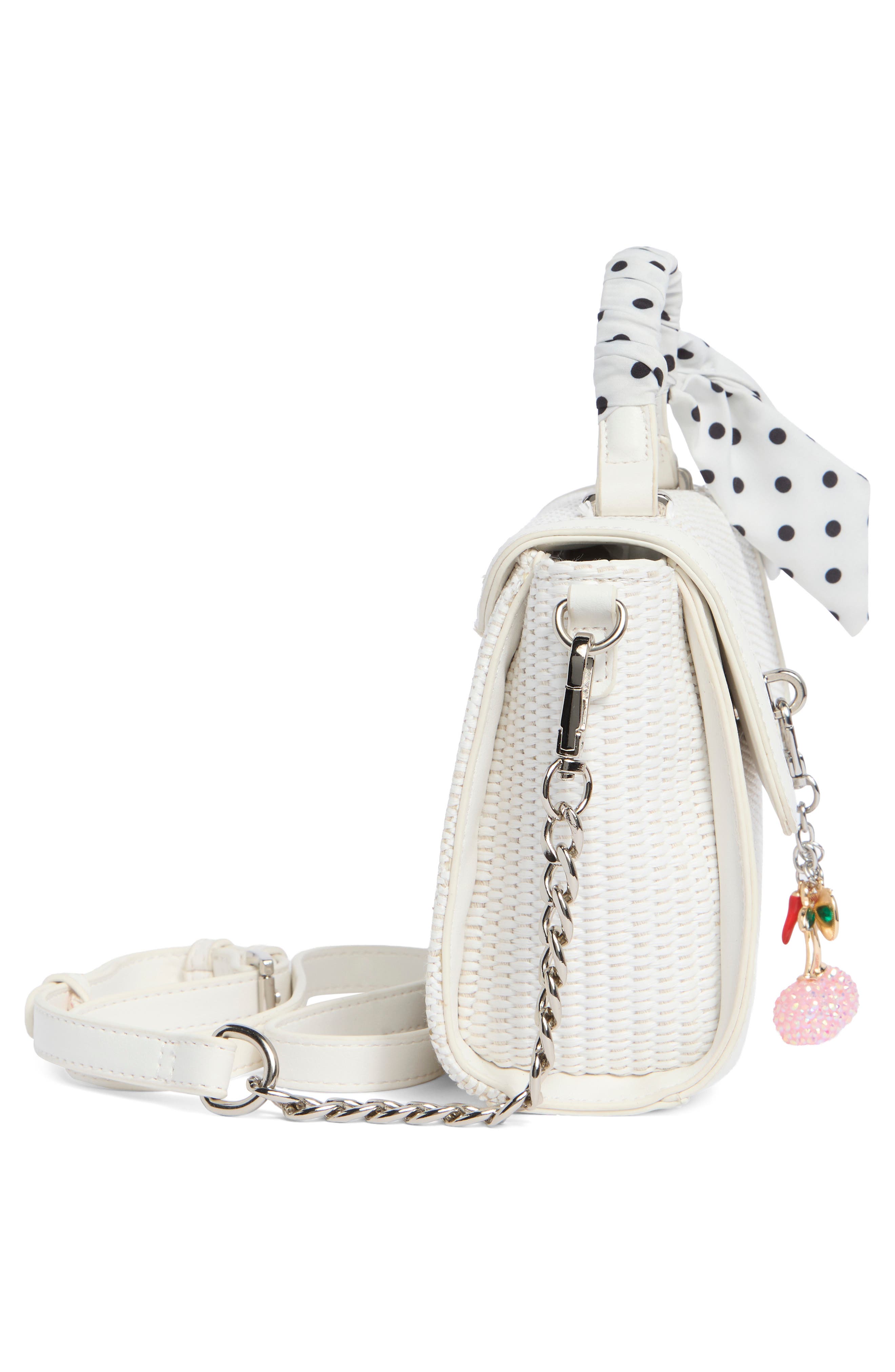 Madden Girl Scarf & Fruit Charm Straw Handbag, Alternate, color, White