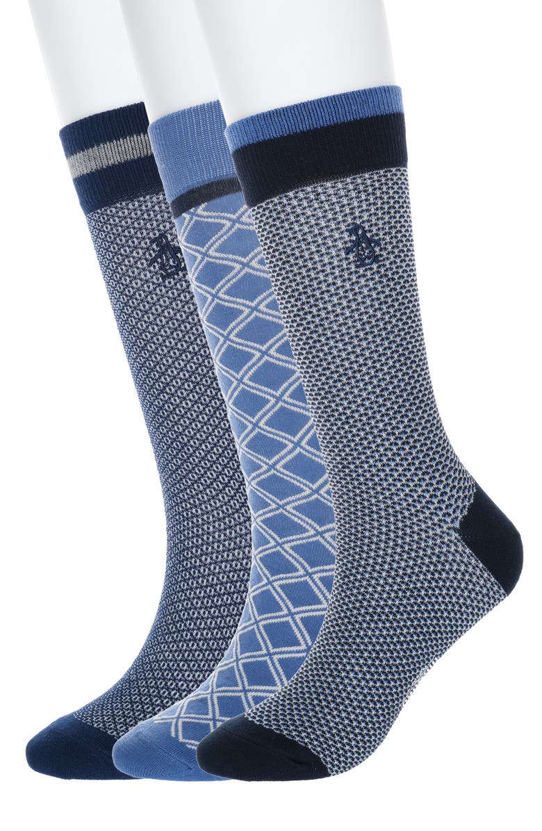 Original Penguin Assorted 3-Pack Crew Socks, Main, color, Navy