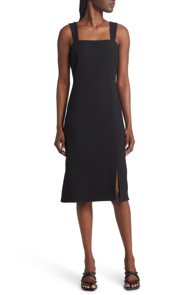 Square Neck Side Slit Dress, Main, color, BLACK
