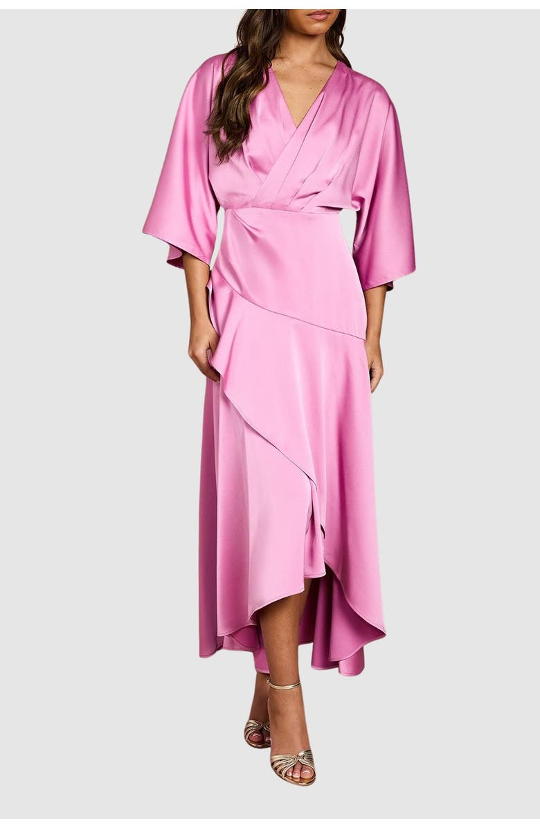 Coast Satin Back Crepe Ruffle Wrap Midi Dress, Alternate, color, Pink