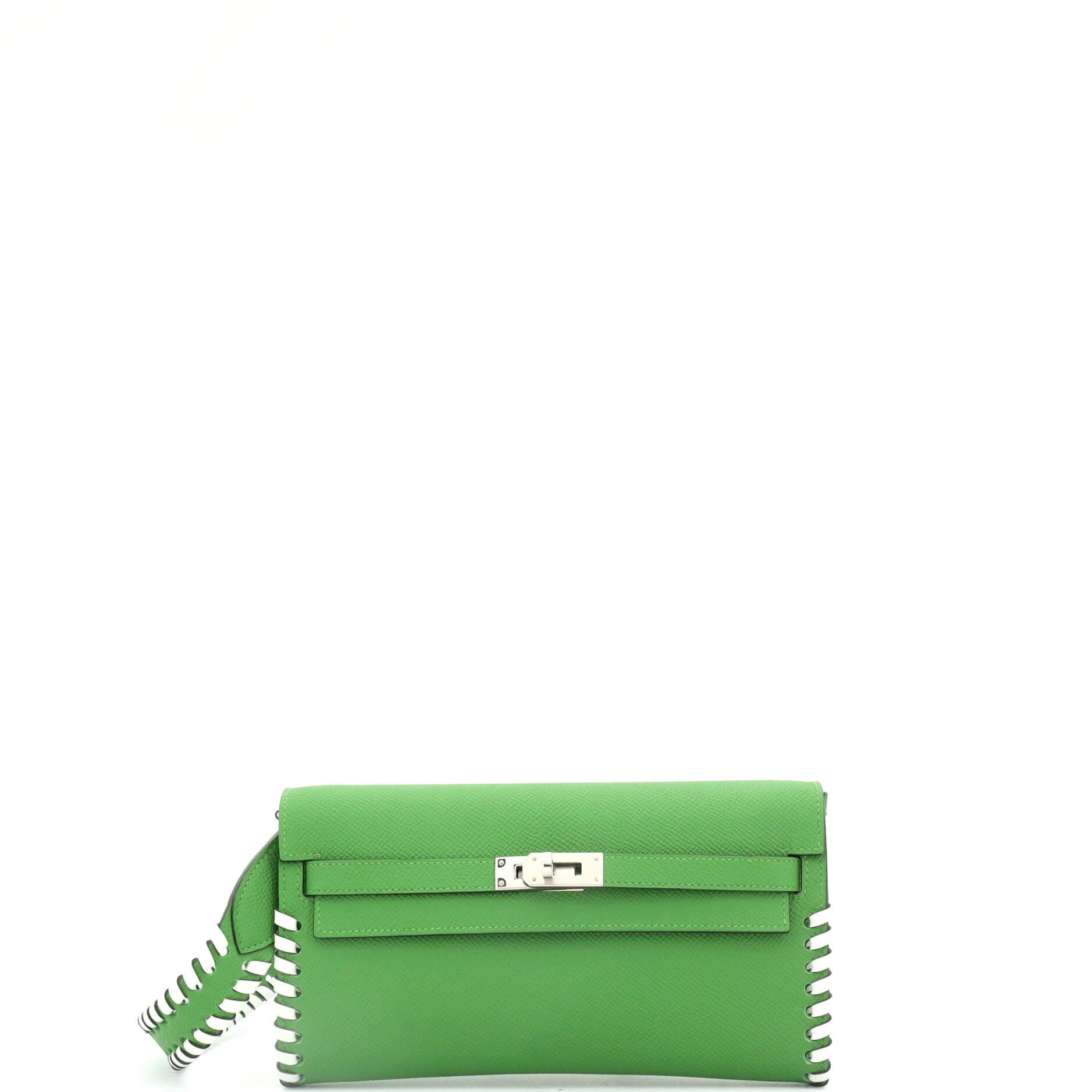 Pre-Owned Hermes Kelly To Go Wallet Tressage Epsom, Main, color, Vert Yucca