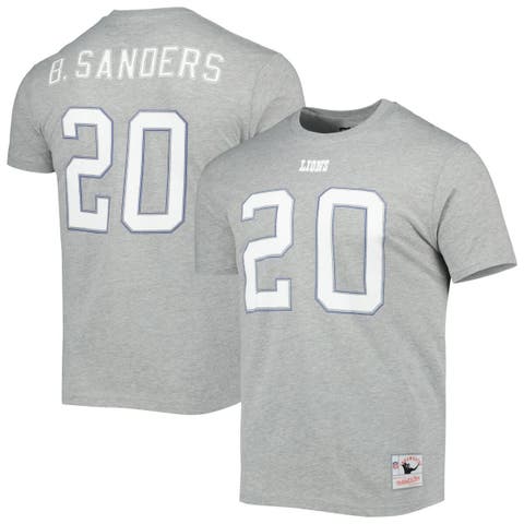 Men's Mitchell & Ness Barry Sanders Gray Detroit Lions Retired Player Logo Name & Number T-Shirt