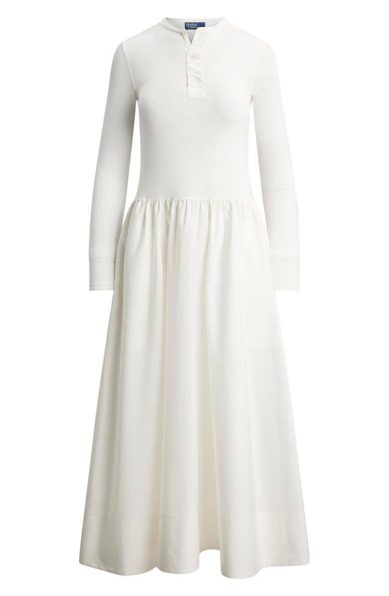 Polo Ralph Lauren Long Sleeve Mixed Media Henley Midi Dress, Alternate, color, Nevis