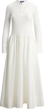 Polo Ralph Lauren Long Sleeve Mixed Media Henley Midi Dress