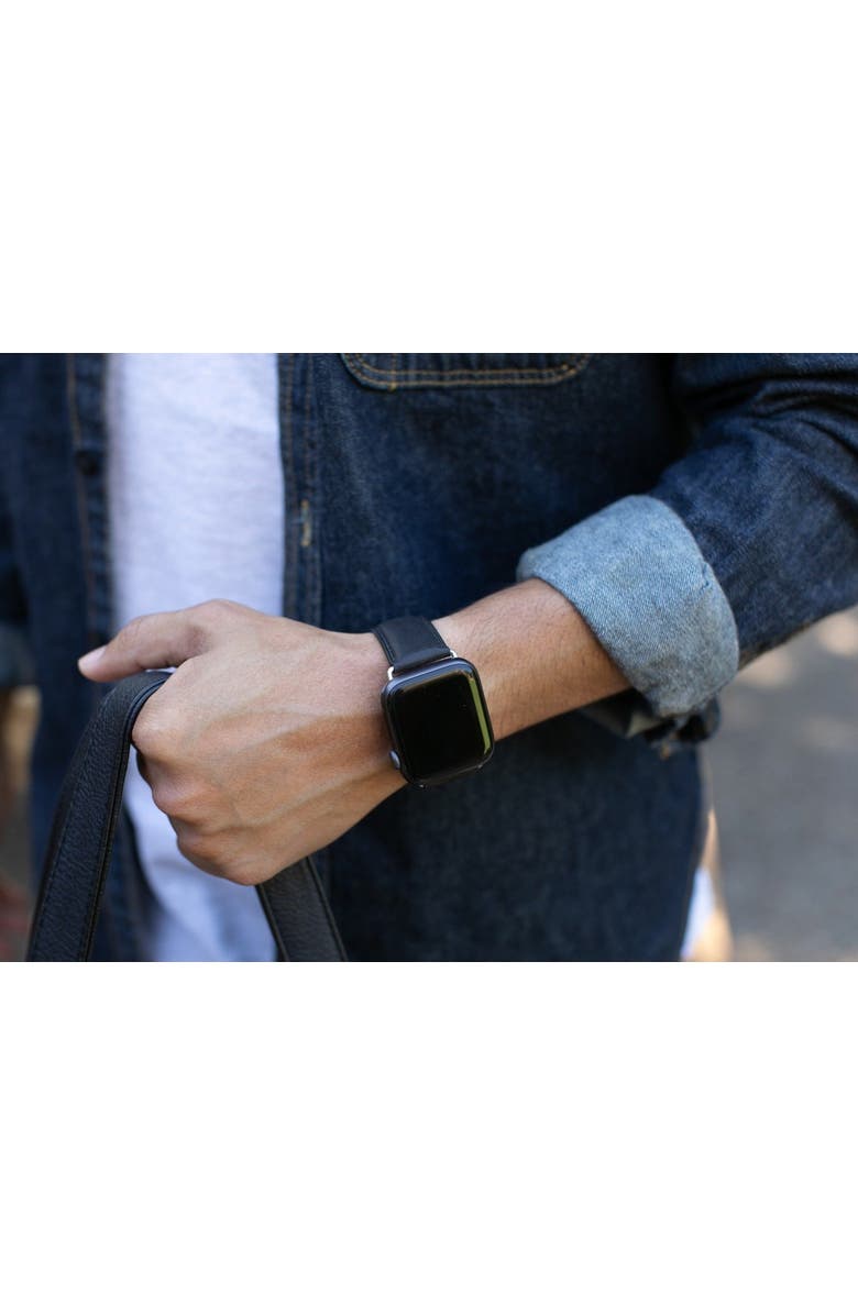 Bluebonnet The Executive French Leather Apple Watch Band, Alternate, color, Black