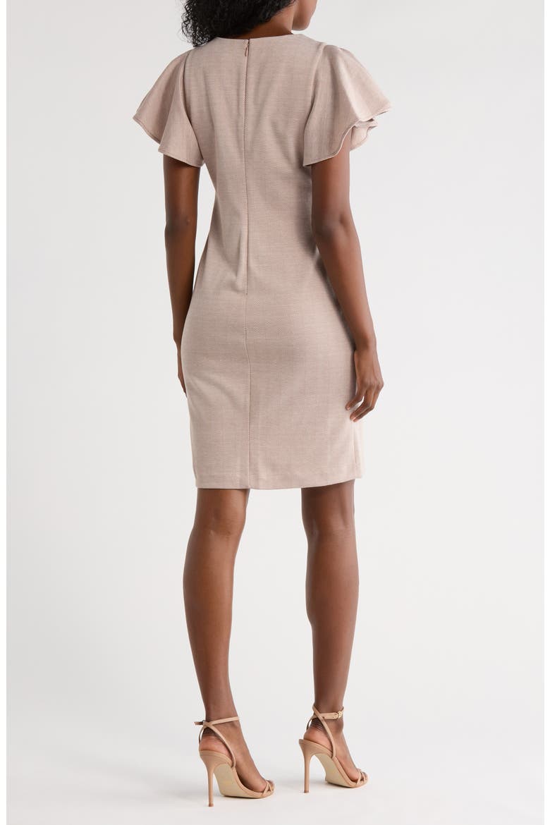 Flutter Sleeve Herringbone Sheath Dress, Alternate, color, LIGHT BEIGE.IVORY
