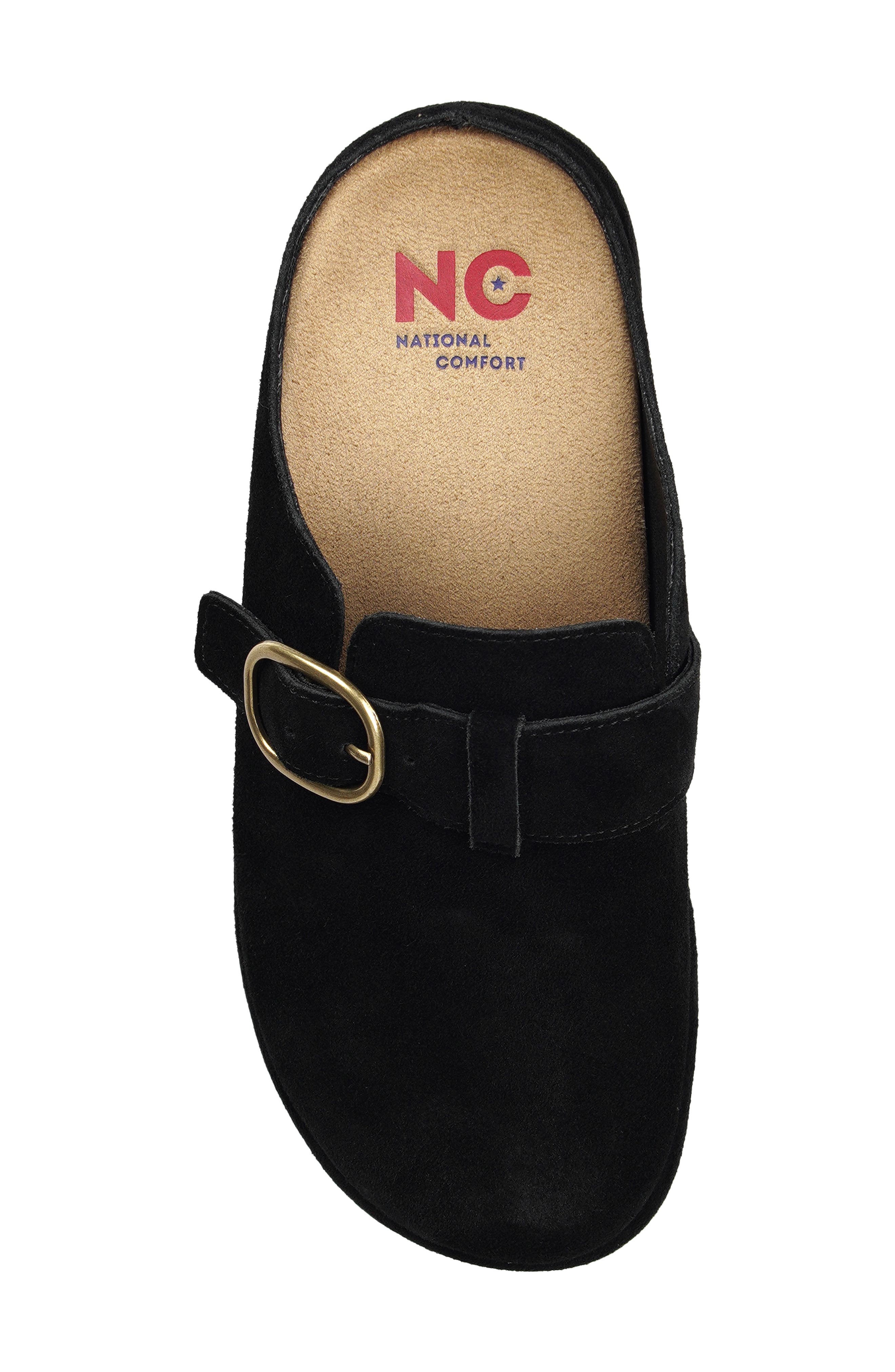 National Comfort Buckle Strap Clog, Alternate, color, Black Suede