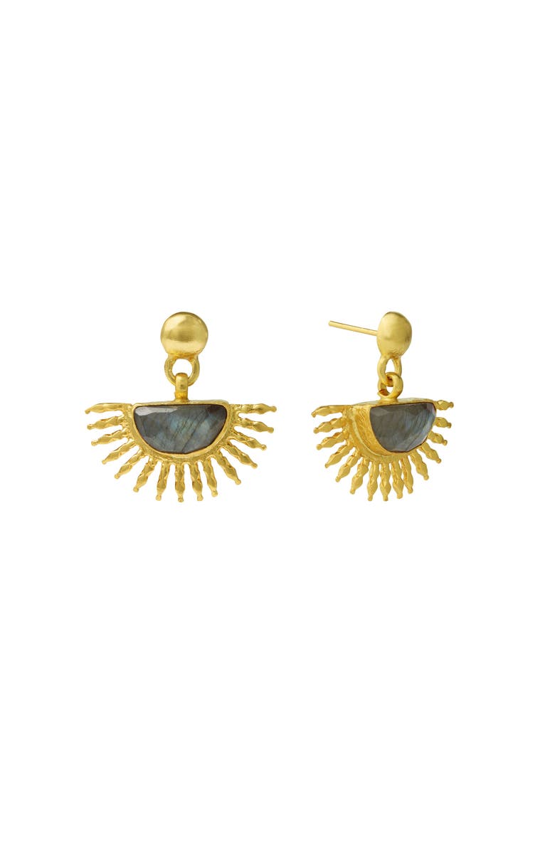 Ottoman Hands Sunrise Labradorite Drop Stud Earrings, Main, color, Brass