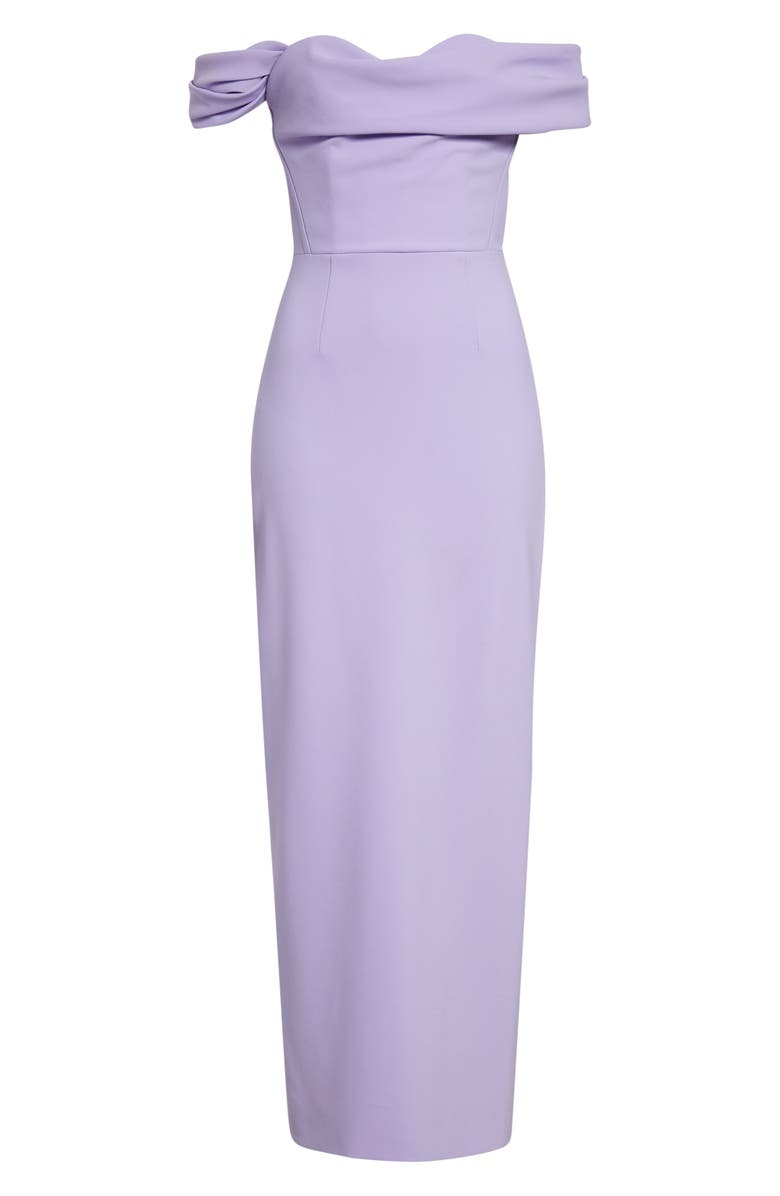 Carolina Herrera Sofia Draped Off the Shoulder Crepe Column Gown, Alternate, color, Violeta