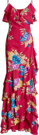 Floral Ruffle High-Low Gown