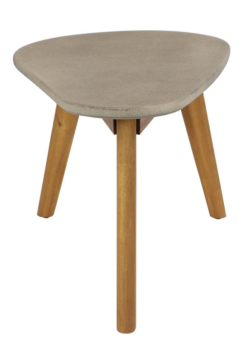 Gray Wood Outdoor Accent Table with Concrete Inspired Top & Slender Tapered Legs, Alternate, color, GREY