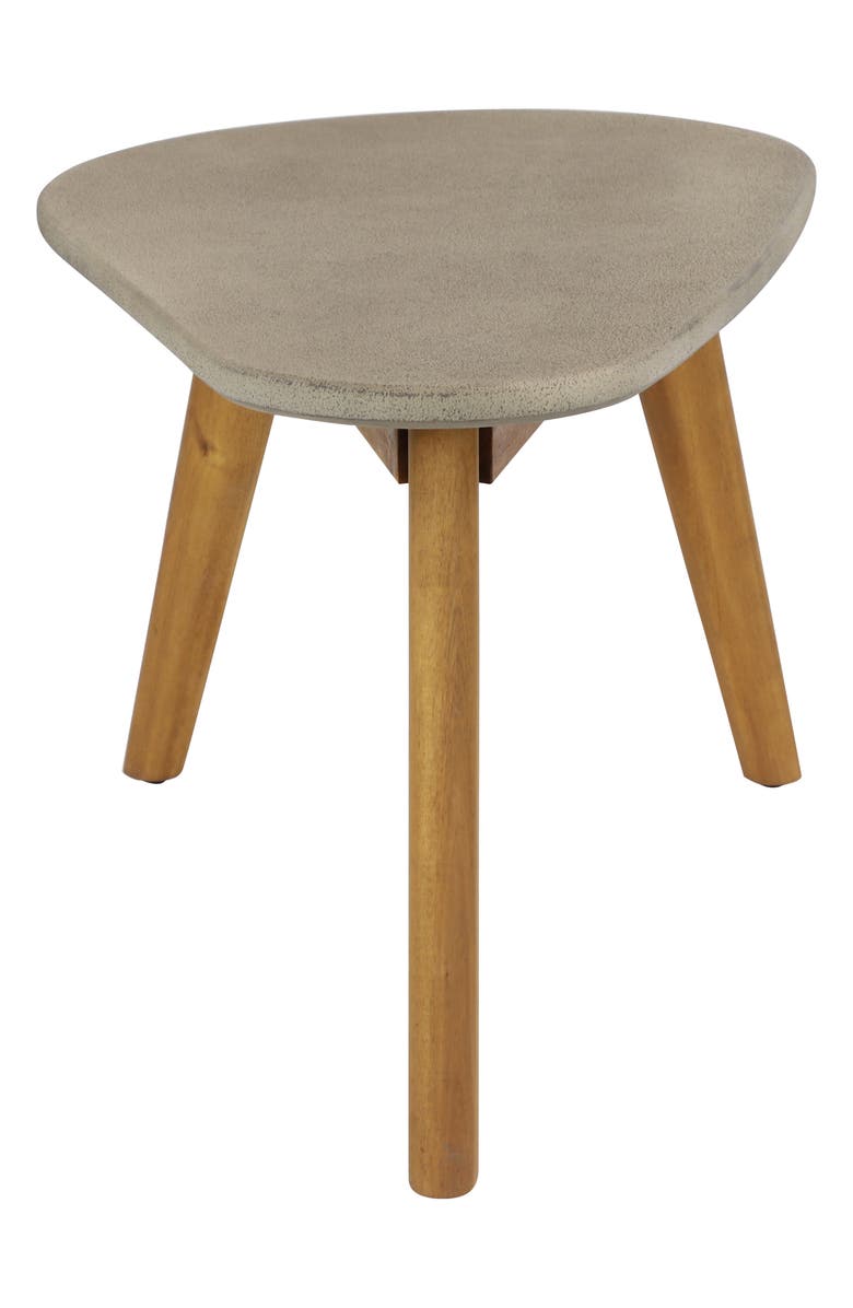 GINGER BIRCH STUDIO Gray Wood Outdoor Accent Table with Concrete Inspired Top & Slender Tapered Legs, Alternate, color, 