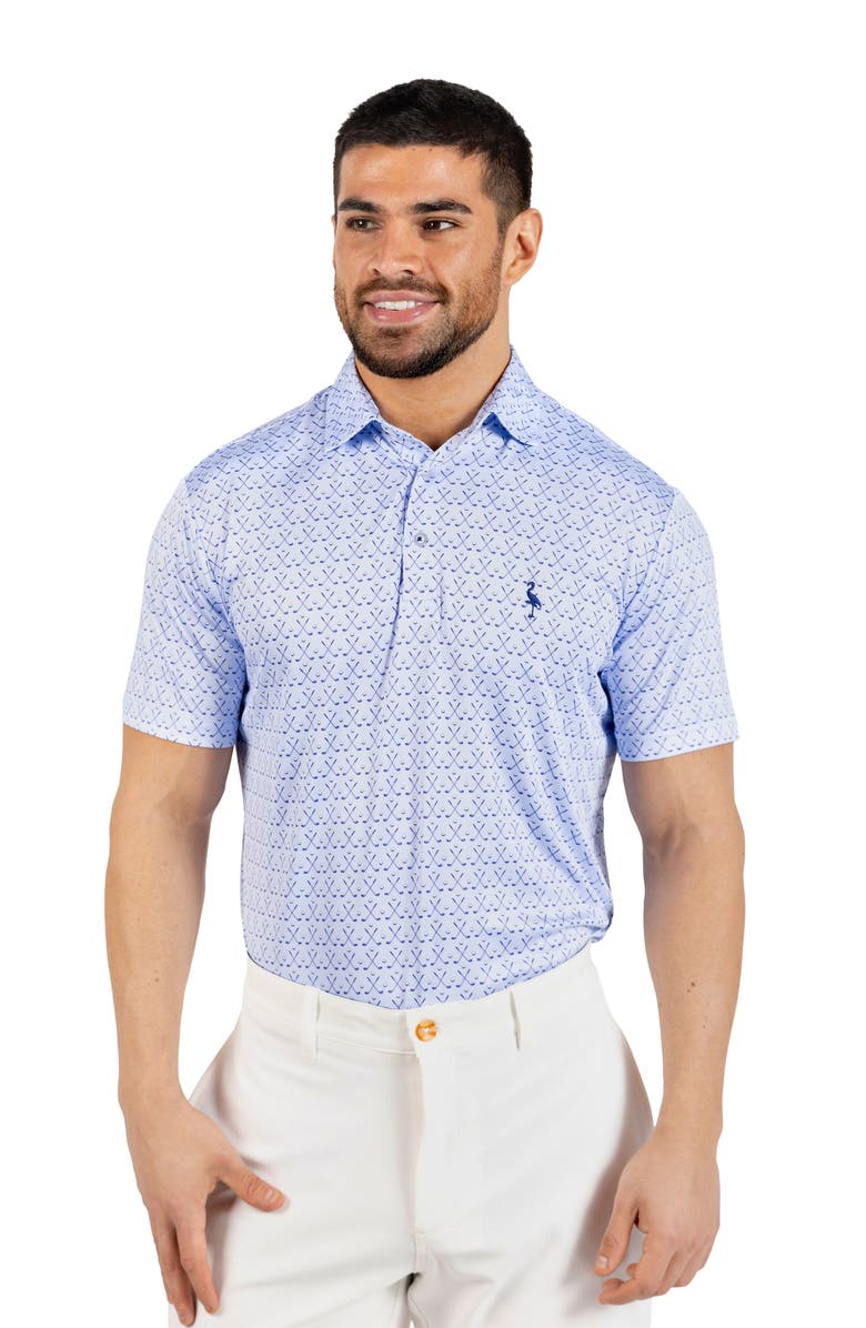 TailorByrd Golf Clubs Print Performance Polo, Alternate, color, Blue