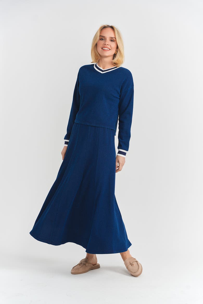 Youth Midi Denim Terry Skirt - French Terry, Covered Elastic Waistband, Alternate, color, Denim