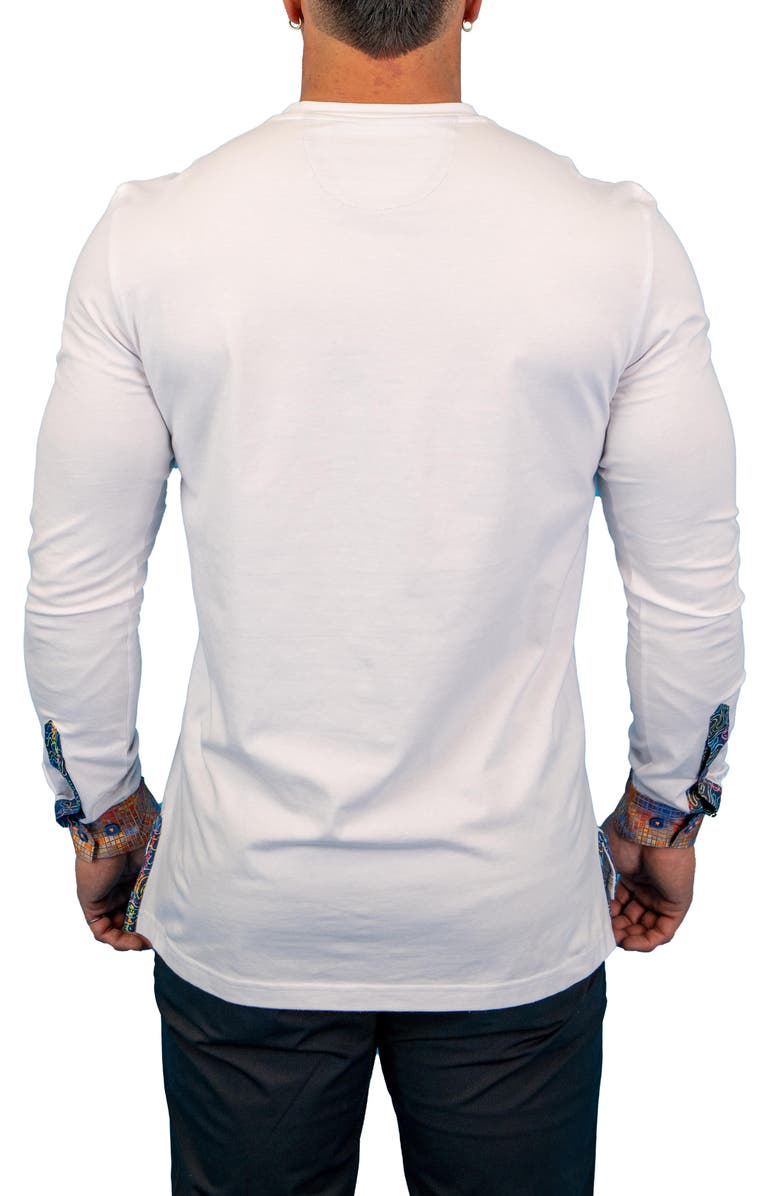 Maceoo Edison White Multi Square V-Neck Long Sleeve T-Shirt, Alternate, color, White Multi