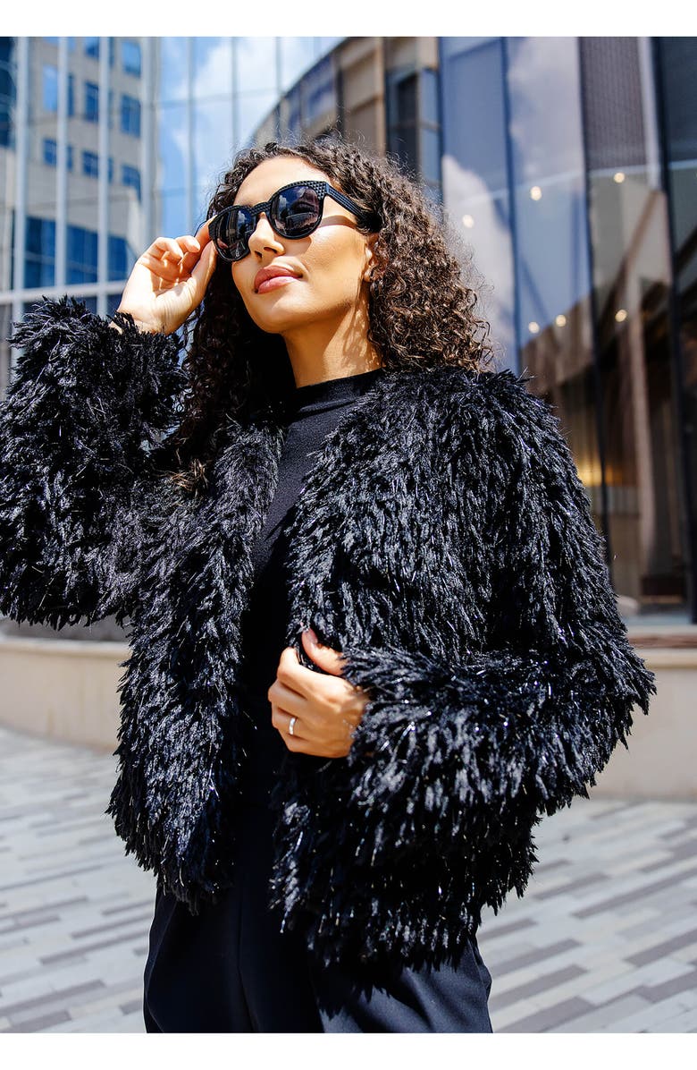 DONNA SALYERS FABULOUS FURS Hit the Lights Metallic Faux Fur Jacket, Alternate, color, 