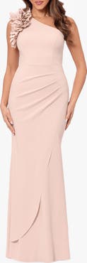 Xscape Evenings Ruffle One-Shoulder Scuba Crepe Gown