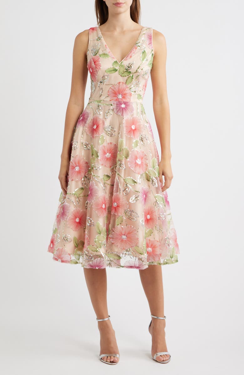Eliza J Sequin Floral Print Sleeveless Cocktail Dress, Main, color, Purple Mul