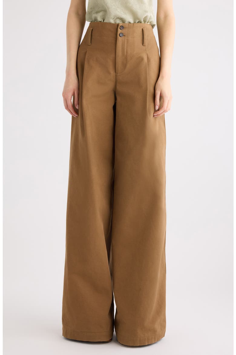Garment Dye Organic Cotton Canvas Wide Leg Pants, Main, color, MUSTARD BROWN